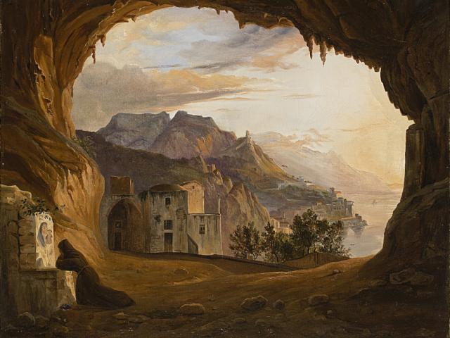 Franz Catel, Grotte mit betendem Mönch bei Amalfi, um 1830/1840, Kunstverwaltung des Bundes, © Kurpfälzisches Museum Heidelberg, Foto: K. Gattner