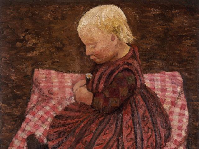 Paula Modersohn-Becker, Kind auf rotgewürfeltem Kissen, um 1904, Museen Böttcherstraße, Paula Modersohn-Becker Museum, Bremen