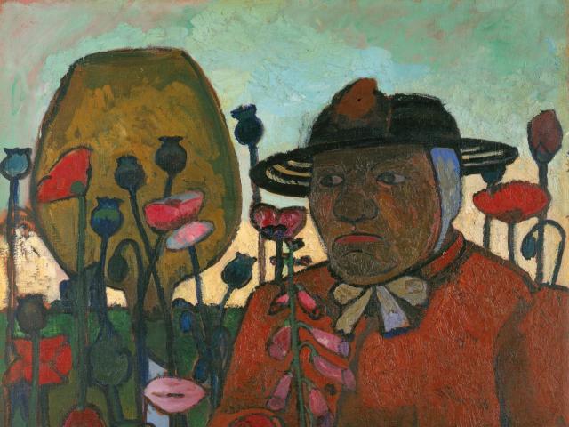 Paula Modersohn Becker Alte Armenhaeuslerin im Garten mit Glaskugel und Mohnblumen 1907 Oel auf Leinwand Museen Boettcherstrasse Paula Modersohn Becker Musuem Bremen