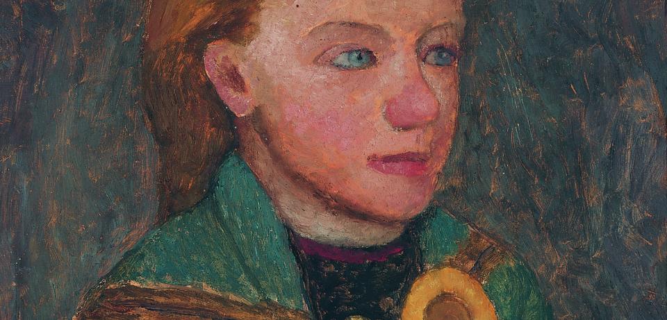 Modersohn Becker Paula Maedchen mit blauweier Kette im Haar Brustbild G0689 Paula Modersohn-Becker, Mädchen mit blauweißer Kette im Haar, 1903 © Von-der-Heydt-Museum, Wuppertal
