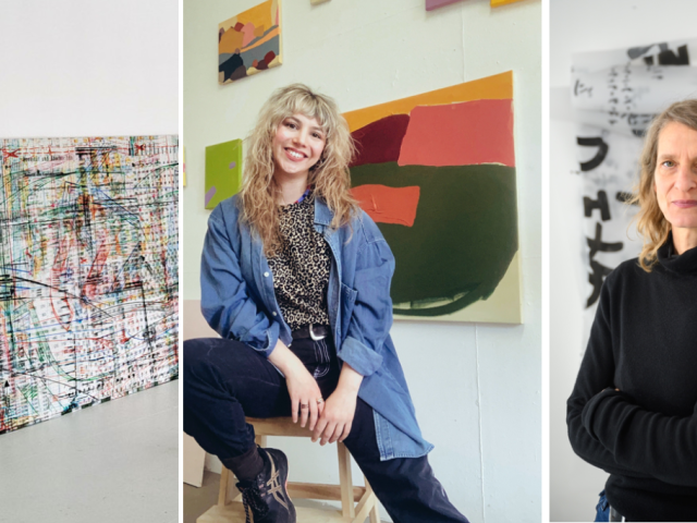 KV Atelierbesuch eins im KH Bremen Wo Kunst waechst Atelierbesuch im KH v.l.n.r. Atelier Monika Beyer, Elfin Acar, Foto Petra Liebetanz Petra Fiebig im Atelier  Copyright