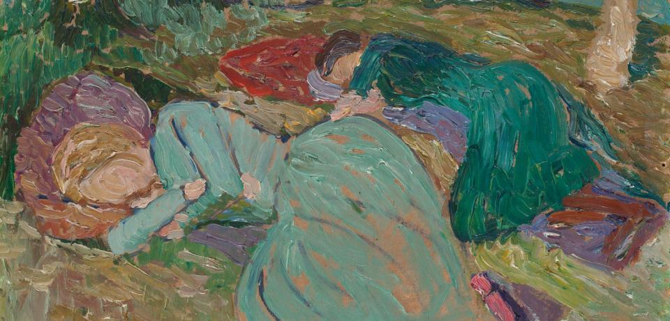 Heinrich Vogeler, Martha Vogeler und Paula Modersohn-Becker im Garten schlafend, um 1904, Privatbesitz Heinrich Vogeler, Martha Vogeler und Paula Modersohn-Becker im Garten schlafend, um 1904, Privatbesitz