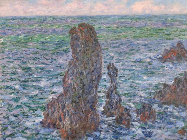 Claude Monet, Die Felspyramiden von Port-Coton, 1886 Öl auf Leinwand  © Arp Museum Bahnhof Rolandseck, Sammlung Rau für UNICEF, Foto: Peter Schälchli, Zürich