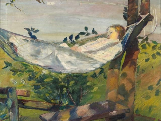 Oda Krohg: Sonnenflecken (Die Hängematte), 1891, Privatbesitz Oslo, Foto: Thomas Widerberg