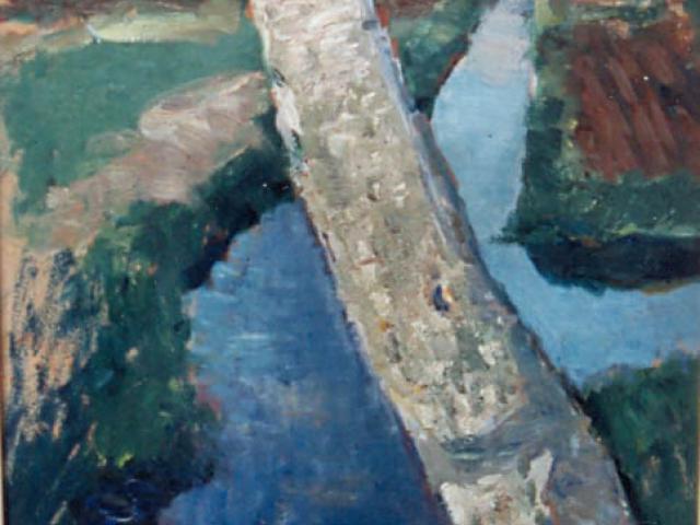 Otto Modersohn: Birkenstamm vor Landschaft mit Moorkanal, um 1901