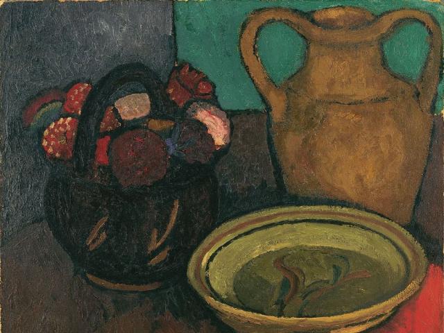 Paula Modersohn-Becker: Stillleben mit Tonkrug und Georginenstrauß, 1907, Privatbesitz