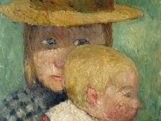 Paula Moderoshn-Becker: Brustbild eines Mädchens mit Strohhut und Kind im Profil, um 1903, Privatbesitz