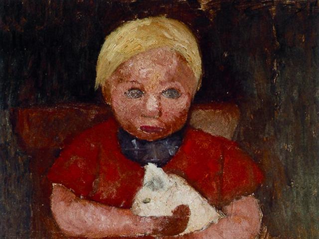 Paula Modersohn-Becker: Sitzendes blondes Mädchen mit Katze im Arm, um 1905, Privatbesitz