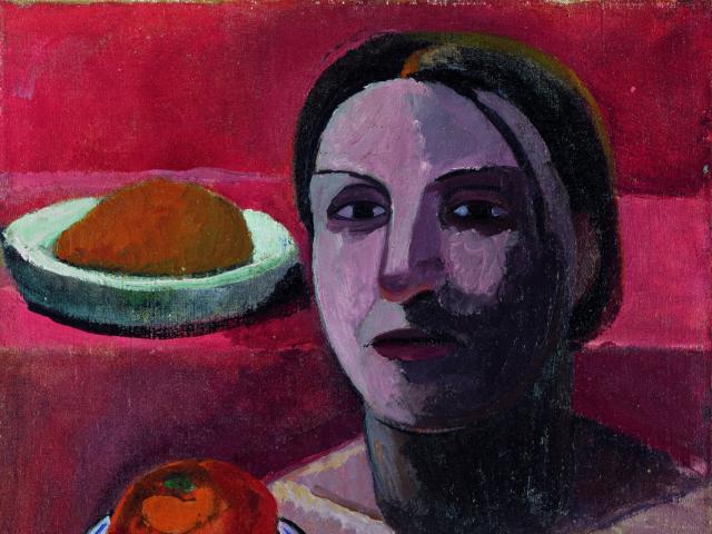 Paula Modersohn-Becker: Halbakt einer Italienerin mit Teller in der erhobenen Hand, Herbst 1906, Privatbesitz