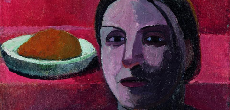 Paula Modersohn Becker Halbakt einer Italienerin mit Teller in der erhobenen Hand Herbst 1906 Privatbesitz web Paula Modersohn-Becker: Halbakt einer Italienerin mit Teller in der erhobenen Hand, 1906, Privatbesitz