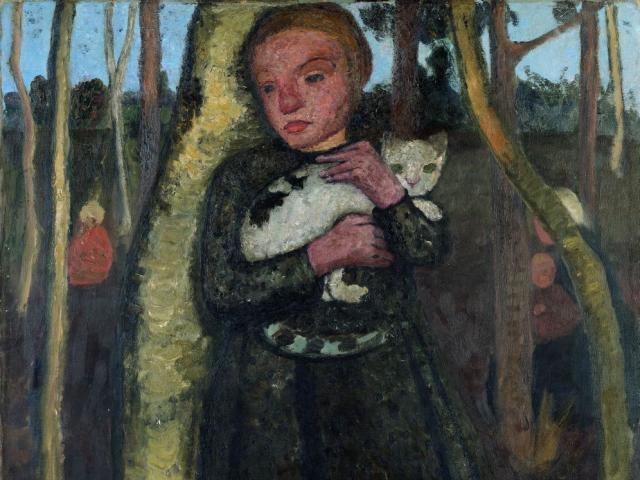 Paula Modersohn-Becker: Mädchen im Birkenwald mit Katze, um 1904, Museen Böttcherstraße, Paula Modersohn-Becker Museum, Bremen