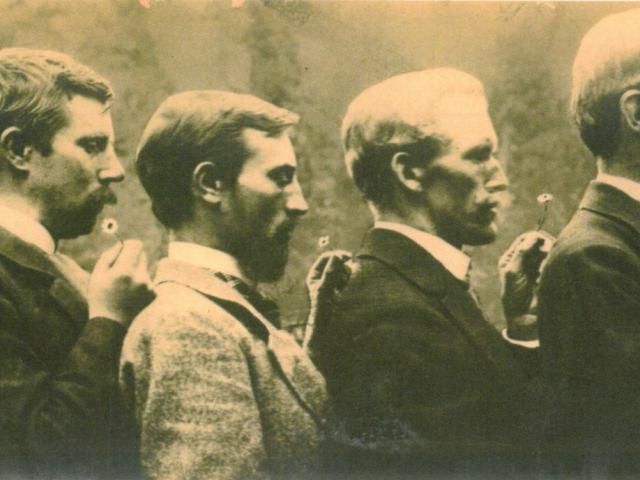 Hans am Ende 1895: Die Worpsweder Künstler (Gänseblümchenparade). Heinrich Vogeler, Fritz Overbeck, Hans Müller-Brauel, Fritz M