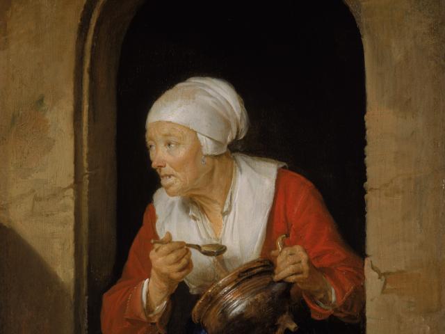 Gerard Dou, Die Köchin, 1660-65, Öl auf Leinwand,© Remagen, Arp Museum Bahnhof Rolandseck, Sammlung Rau für UNICEF, Foto: Peter Schälchli, Zürich