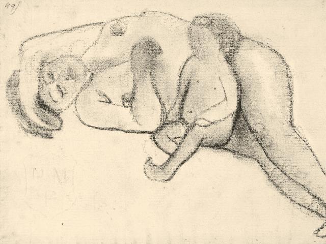 5 Paula Modersohn Becker Liegender weiblicher Akt mit sitzendem Kind Paris Mai 1906 Kohle Paula Modersohn Becker Museum Copyright