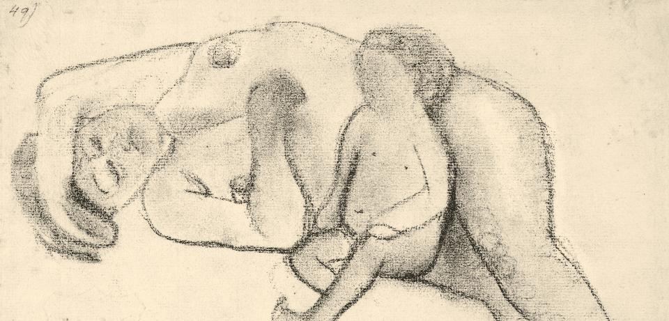 5 Paula Modersohn Becker Liegender weiblicher Akt mit sitzendem Kind Paris Mai 1906 Kohle Paula Modersohn Becker Museum Paula Modersohn-Becker, Liegender weiblicher Akt mit sitzendem Kind, Paris Mai 1906, Kohle, Paula Modersohn-Becker Museum