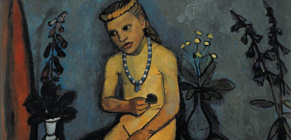 Paula Modersohn-Becker: Sitzender Mädchenakt mit Blumenvasen, 1906/07, Von der Heydt-Museum, Wuppertal Paula Modersohn-Becker: Sitzender Mädchenakt mit Blumenvasen, 1906/07, Von der Heydt-Museum, Wuppertal