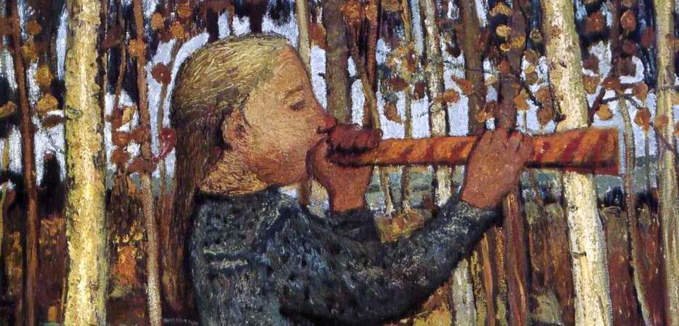 PMB 1993 006 Floete blasendes Maedchen im Birkenwald 1905 Flöte blasendes Mädchen im Birkenwald, 1905 Paula Modersohn-Becker, Paula Modersohn-Becker Museum