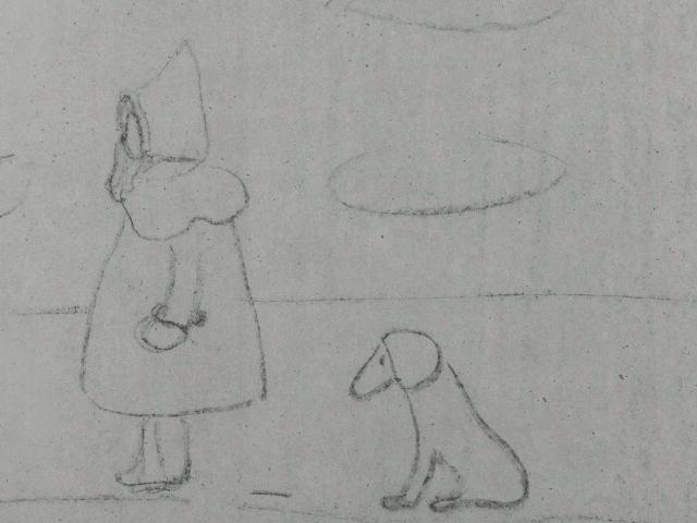 Paula Modersohn Becker Kapuzenkind mit Hund Worpswede 1902 Kohle auf blauem Papier Paula Modersohn Becker Stiftung Bremen Copyright