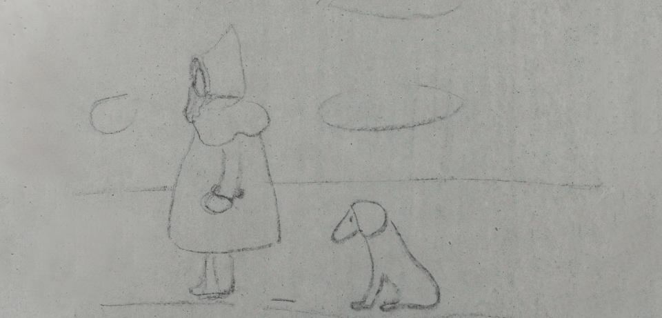 Paula Modersohn Becker Kapuzenkind mit Hund Worpswede 1902 Kohle auf blauem Papier Paula Modersohn Becker Stiftung Bremen 