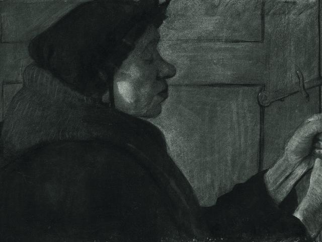 Paula Modersohn Becker Alte Frau im Profil nach rechts einen Stock haltend Worpswede 1898 99 Kohle Privatbesitz Copyright