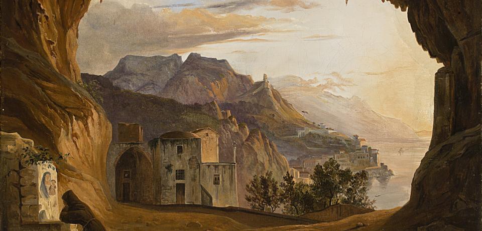 Franz Catel, Grotte mit betendem Mönch bei Amalfi, um 1830/1840, Kunstverwaltung des Bundes © Kurpfälzisches Museum Heidelberg, Foto: K. Gattner Franz Catel, Grotte mit betendem Mönch bei Amalfi, um 1830/1840, Kunstverwaltung des Bundes © Kurpfälzisches Museum Heidelberg, Foto: K. Gattner